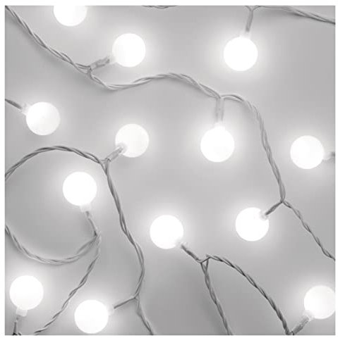 EMOS LED-Lichterkette Cherry kaltweiß für Innen und Außen, 4m lange Weihnachtslichterkette mit 40 LEDs in Kugelform 2,5cm, 6h Timer, Netzteil und Transformator, für Partys, Weihnachten, Deko