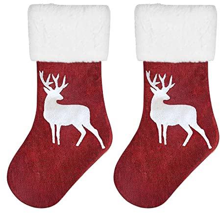 Nikolausstrumpf 2er Set, 18 Groß Weihnachtsstrumpf Personalisiert Kinder, Jute Nikolausstiefel zum Befüllen Kamin Weihnachtsstrümpfe Weihnachten Hängende Strümpfe Geschenktaschen für Weihnachtsdeko