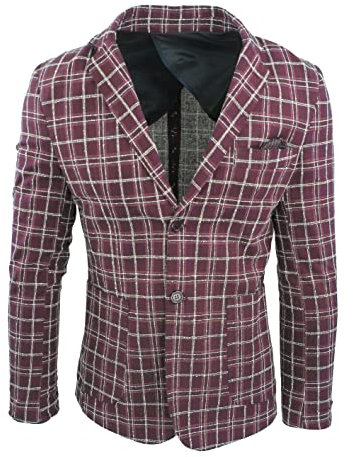 Evoga Veste Blazer Homme Bleu Noir Gris Slim Fit Élégant Casual Cérémonie, #A2 Bordeaux à carreaux, M