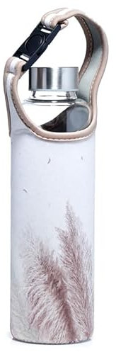 EliteKoopers 1Pcs 500ml Reusable Glass Water Bottle with Protective Neoprene Sleeve - Pampas Grass