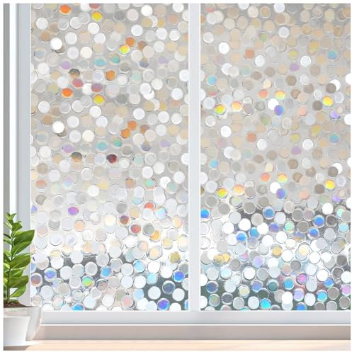 rabbitgoo 3D Fensterfolie Selbstklebend Sichtschutzfolie Statisch Dekofolie Kreise Muster Anti-UV 90 x 400 cm