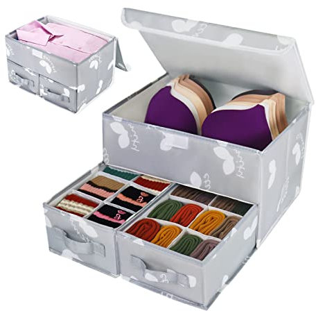 EASEVE 2 Piezas Sistema de organización de cajones para armario, organizador de ropa, armario, caja de almacenamiento plegable de tela para sujetador, calcetines, ropa interior, bragas, camiseta