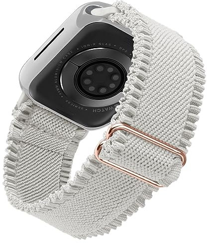 WoPail Nylon Armband Kompatibel mit Apple Watch Series 10 46mm bis Ultra 2 49mm, Spitze Elastisches Ersatzbänder Lace für i Watch Series Ultra/10/9/8/7/6/5/4/3/2/1/SE Weiß, 8.8 Zoll, Weiß