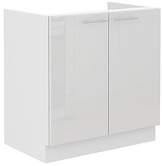 Spülenschrank 80 Lara Weiß Hochglanz + Weiß matt Küchenzeile Küchenblock Küche