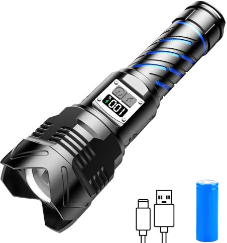VASTFIRE 3000 Lumen White Light Fackel, Doppelsteuerschalter Einstellbares Teleskop Helle Taschenlampe lange Reichweite 1000 Meter Digitalbildschirm 5000 mah Hign Kapazität