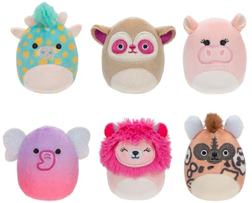 Squishville SQM0508-6er Pack Safari Squad, superweiche Mini-Squishmallows, 5cm Plüschfiguren