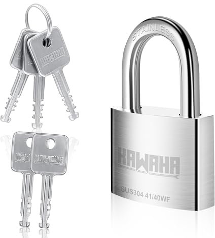 KAWAHA 41/40KD-5SK Hochsicherheits-Vorhängeschloss aus Edelstahl mit Schlüssel für den Innen- und Außenbereich (robust, rostfrei) (40 mm, unterschiedlich schließend, 5 Edelstahlschlüssel)