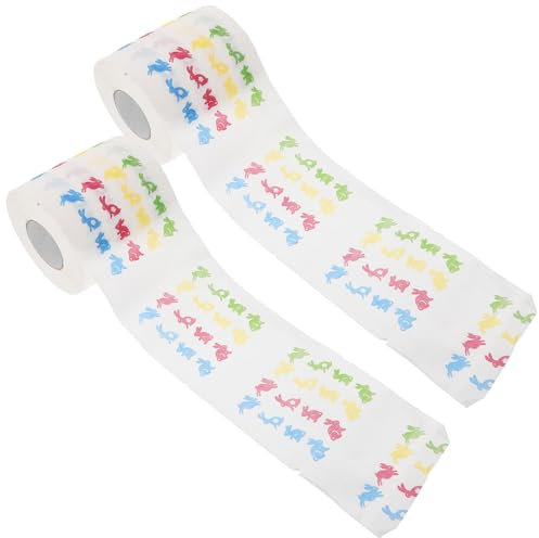 Gatuida -Toilettenpapier-Dekoration – 2 Rollen Farbiges Toilettenpapier Mit Osterhasen-Muster Geschenke Taschentuch Papier Hase Lustige Taschentuch-Servietten Ostertag