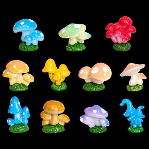FineInno 11Stück Mini Pilze Harz Deko,Mini Mushroom Feengarten zubehör Kunstpilz Miniatur Figuren Landschafts für Puppenhäusern Blumentopf Rasen Hausgarten Ornament
