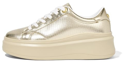 LUCKY STEP Damen Plateau Sneaker, Modische Turnschuhe, Klassische Low-Top Freizeitschuhe, Kunstleder, Bequeme Alltagsschuhe (Gold, 8.5US-39EU-6UK)