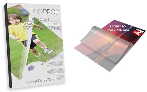 ProProd Premium Laminierfolien, 100 Stück, A4, 2 x 75 Mikrometer, hochglanz & Albyco A5 Laminierhülle, Laminierfolie, glänzend