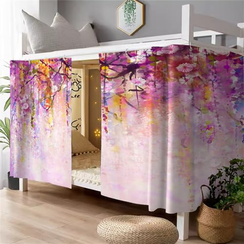 Treer Bettvorhang Hochbett Etagenbett Blackout Vorhänge Drucken Staubdicht Betthimmel Hochbett Kinder Bettzelt Schlafsaal Bettvorhänge (Glyzinienblüte,1,5 m x 2 m (2 Stück))