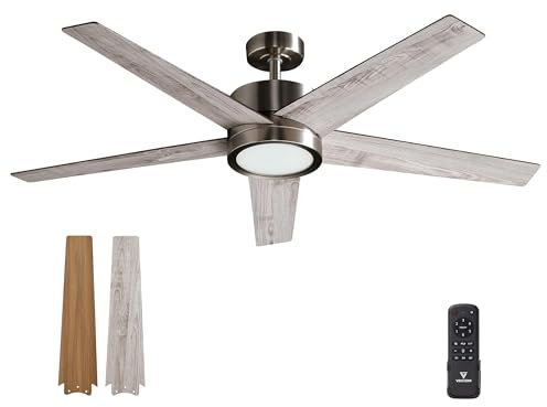 Vagizm Ventilateur Plafond avec Lumiere pour Chambre:132CM Ventilateur Plafond Silencieux - 6 Vitesses Télécommande et LED Dimmable - Convient pour l'hiver et l'été - Gris 5 pagaies - 220 à 240 V