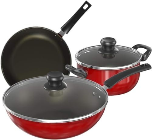 Habrur Batterie de Cuisine Lot Casserole et Poele Marmite À Soupe en Acier Inoxydable, 3 Pièces, Ustensiles De Cuisine, Poêle Antiadhésive, Fournitures De Cuisine Set Casserole et Poele