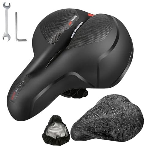 Raxfekro Fahrradsitz mit Feder, Bequemer Schaumstoff Fahrradsattel, Stoßdämpfende Bicycle Seat, Ergonomisch Unisex Fahrradsattel mit Wasserdichter Regenhülle