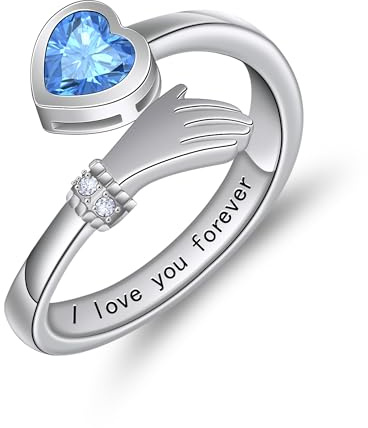 HMOOY Umarmung Ringe für Frauen, versilbert Umarmung Hände Ring einstellbar Zirkonia Hug Open Snake Ring eingraviert Ich liebe dich für immer Engagement Daumen Ring Damen Freundschaft Geschenke