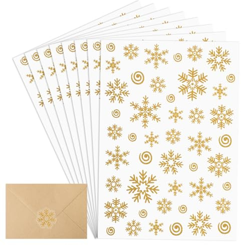 Weihnachtsaufkleber Schneeflocke Aufkleber, Weihnachtssticker Schneeflocke Etiketten, Selbstklebend Anhänger Aufkleber, Frohe Weihnachten Geschenkaufkleber Klebeetiketten Weihnachtsdeko (Gold)