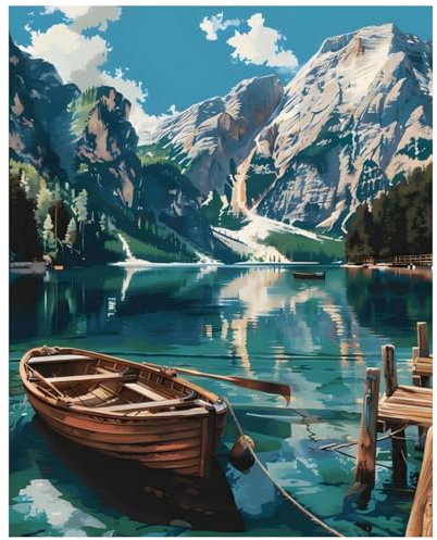 Xobers art Peinture Numero Adulte Paysage, Peinture par Numero Adulte Bateaux, Peinture Numero, Bateaux et Montagnes Kits de Peinture au Numéro pour Décoration Maison et Cadeau 40x50 cm