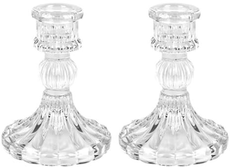 Chandelier Bougeoir Verre Transparent, Lot de 2 Bougeoir Mariage Decoratif Bougeoirs en Verre Vintage Élégant Porte-Bougie Support pour Bougies Piliers Decoration Noel Mariage Maison Table