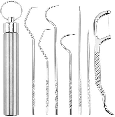 LUHOCIY 7Pezzi Stuzzicadenti Acciaio, Kit Pulizia Denti, Filo Interdentalefilo Interdentale, Utilizzare Come Pulizia Orale, Pulizia Dopo Ii Pasto, Riutilizzabile a Casa o in Viaggio