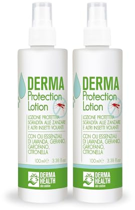 Derma Health SPRAY PROTEZIONE INSETTI E ZANZARE. Repellente AntiZanzare per Bambini con Olio di Lavanda e Ingredienti Puri e Naturali, Dermatologicamente Testato, Per Pelli Sensibili - 100ml - x2