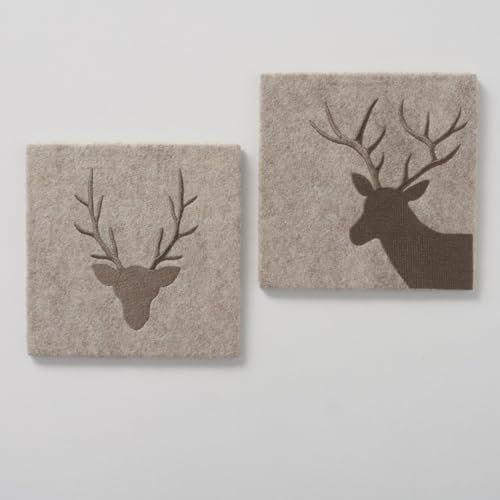 BOLTZE 2050494 Dekorative Hirsch-Wandbilder aus Filz, Grau, 2er-Set