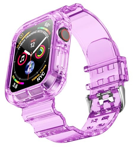 NotoCity Correa Compatible con Apple Watch 10, para Apple Watch Serie 10 42mm Correa de Repuesto con Funda, Creativa,Transparente (Violeta translúcido)