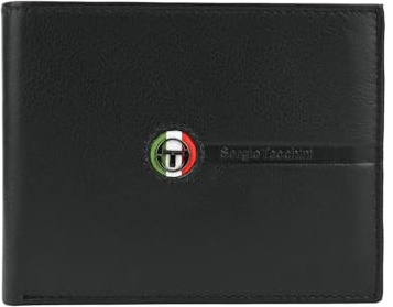 Sergio Tacchini Herren-Geldbörse aus echtem Leder, Schwarz, mit Kartenfach und Geschenkbox