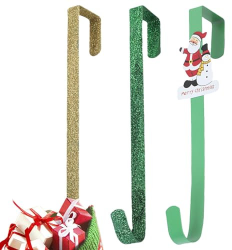 Cintre pour couronne de Noël, crochet pour couronne de Noël - Ensemble de 3 cintres de couronne de porte en métal - Cintre de porte d'entrée de bonhomme de neige de noël, cintre de couronne de porte d
