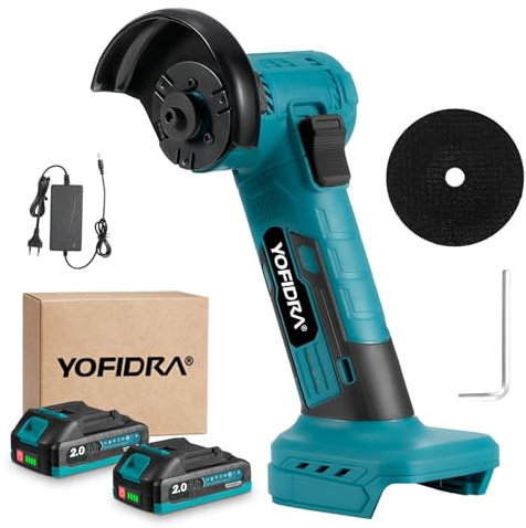 Yofidra 21V Mini Cordless Angle Grinder, 19000 RPM Cordless Angle Grinder with 2X 2.0Ah Batteries, 945W Side Disc Battery Powered Tool for Cutting, Polishing and Sanding