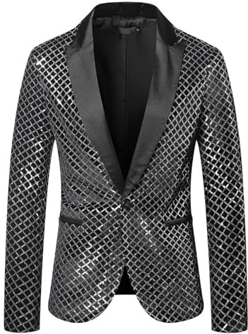 Pailletten Sakko Herren - Glitzer Jacket Herren Blazer Schwarz Karneval Anzug für Männer Slim Fit Anzugjacken Fasching Pailletten-Jacke Glitzerjacke Glänzende Herren-Jacken Silvester Party Outfit