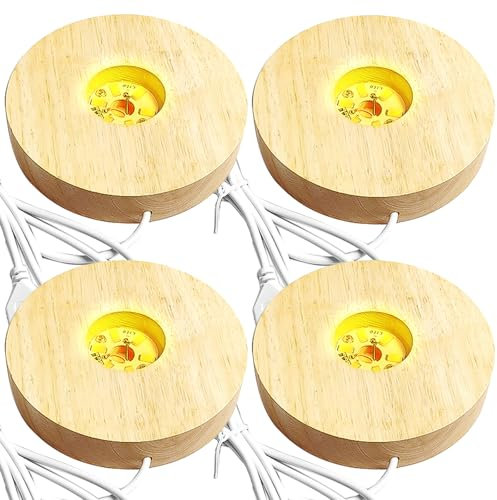 GOMETY Base de luz LED de madera, base de luz LED USB para cristal acrílico, color cálido, base de madera, cuadrada/redonda, base de pantalla para cristal, cristal, acrílico, joyas, resina (redonda