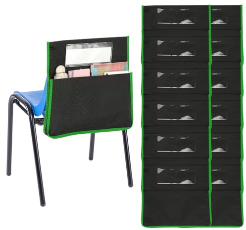 PATIKIL Green Chair Pockets for Classroom, 12Pcs, Length 16.5 Width 15.4 | Classroom Chair Pockets,Seat Pockets Sacks with Blank Name Slot for Classroom Chairs