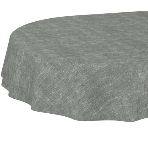 ANRO Tischdecke abwaschbar Leinenoptik Petrol oval 180x140 cm Tischwäsche | schmutz- & wasserabweisend, pflegeleicht – waschbar bei 30 °C – ideal für Garten, Terrasse & Esszimmer