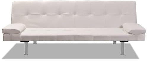 HEFZGDB Schlafsofa mit 2 Kissen Kunstleder Ausziehbar Cremeweiß Sofa Groß Couch Klein Lounge Sofa Kleine Couch Jugendzimmer für Aufenthaltsraum Schlafzimmer Wohnbereich Empfangsraum