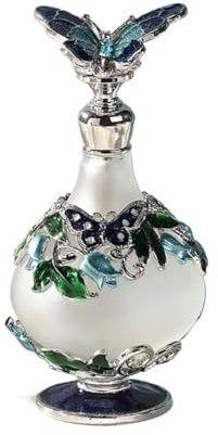 Vintage Perfume Bottle Mini Cologne Dispenser, 23ml Purple Diamond Cut/Antique Butterfly Metal Empty Glass Dropper Women Girl Gift(Blue)