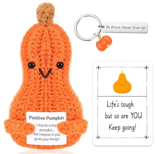 Vspek Pocket Hug Positive Kürbis Häkeln, Glücksbringer Geschenk, Positive Kürbis Puppe mit Karte und Schlüsselanhänger, Pocket Hug für Bachelor, Abitur, Geburtstag, Glück Geschenke für Frauen, Männer