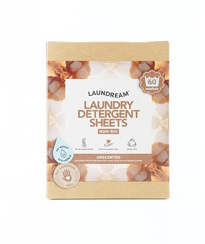 Hojas de detergente para ropa sin perfume, 60 cargas, ecológicas, compactas y eficaces para un fácil lavado, cero residuos y ropa con olor fresco