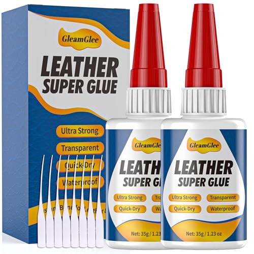 Super Glue for Leather – Clear, Waterproof Adhesive for Leather Repair on Shoes, Sofas, Furniture, Car Seats, Bags & More – Ultra Strong, Fast-Drying Glue for Purses & Upholstery 35g x 2Pack