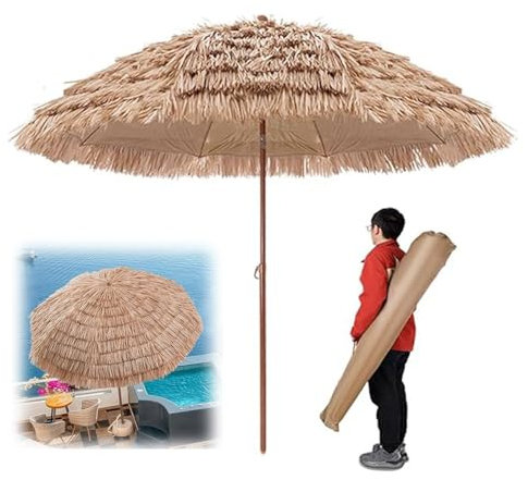 ZYXQQJ 1.8m 2m Parasol en Paille PE Parasol Plage Tropicale 8 Baleines Parasol Chaume Hawaïen Tropical, Protection Solaire(1.8m/5.9ft)