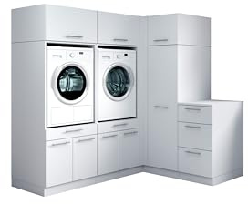 Laundreezy Waschraum Komplett-Set, Weiß - Modulares Schranksystem für Waschküche & Hauswirtschaftsraum - 203 x 200 x 68 cm (B/H/T)