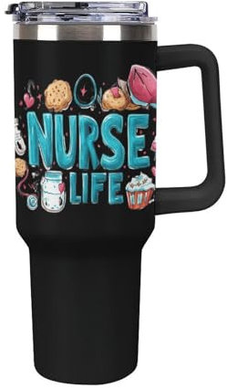 Nurse Life Custom Insulated Cups & Mugs 40 OZ Travel Coffee Mug with Lids Reusable Stainless Steel Drinks Tumbler Black-Style