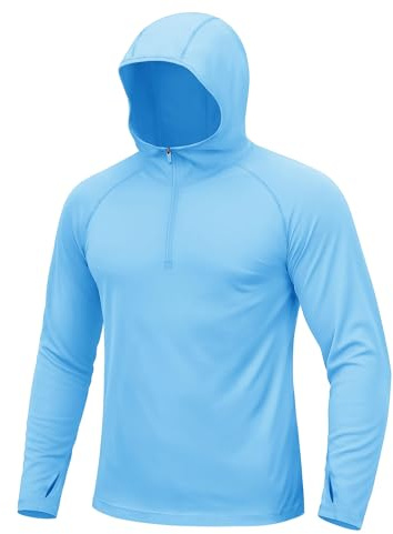 TACVASEN Long Sleeve T Shirt Mens UPF 50+ 1/4 Zip Hoodie Quick Dry T Shirt Men Gym Running T Shirts SkyBlue,L