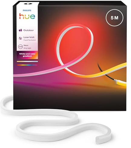 Hue Neon Outdoor 5-Meter Multicolor LED Strip Light, 1100 lm, Vibrant Color and Ambiance, Flexible Outdoor Lighting, Chromasync™ Color Blending, Weatherproof, Low-Volt, App and Voice Control