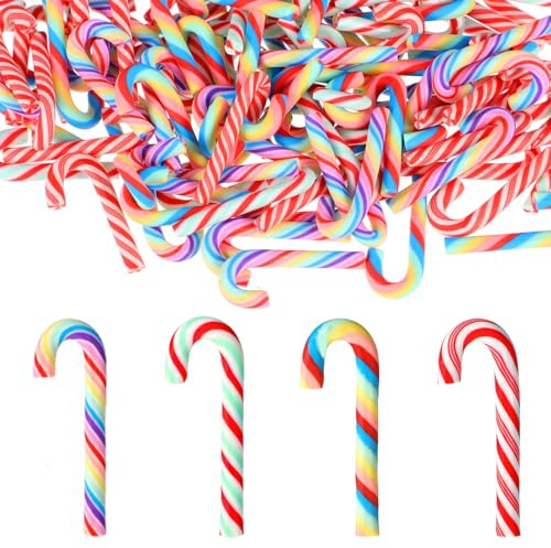 WJIAAA 100 Stück Mini Zuckerstangen Weihnachtsdeko, 4 Stile DIY Weihnachtsbaum Loch Hängende Zuckerstangen Aus Ton 2,7cm Weihnachtsbaumschmuck Kleine Weihnachten Anhänger Ornamente Für Party(4 Farbe)
