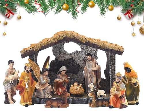 Generisch Krippenszene Innenbereich | Religiöse Heilige Krippe - Mini Krippen Figuren Set - Für Christliche Erwachsene Außenbereich Zuhause Büro Kirche Schule Geschäft Schlafzimmer Wohnzimmer