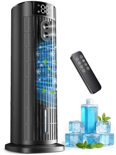 Condizionatore Portatile, 5-in-1 Climatizzatore Portatile Raffreddatore d'aria Silenzioso con Telecomando, 4 Ventilatore, 90° Oscillation, Timer 2-10 Ore, 1000ML per Casa Ufficio, Compatto, Nero Opaco