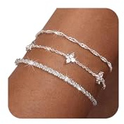Aidenn 3Pcs 925 Sterling Silber Armband Damen Silver Zirkonia Akzente Armbänder Set Verstellbare Stapelbare Kettenarmband Schmuck für Damen Mädchen als Geschenk