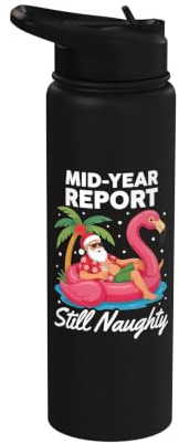 Mid-Year Report Still Naughty Summer Santa Flamingo Stainless Steel Insulated Water Bottle