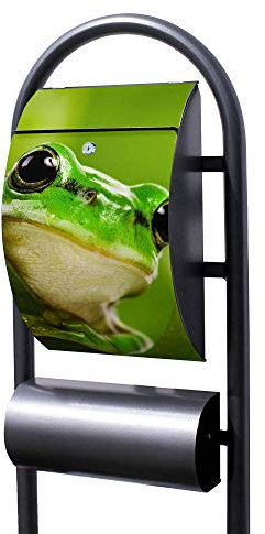 Banjado® Stand Briefkasten in Hammerschlag-Optik in Größe 150x47x22cm mit Motiv Frosch - Briefkasten mit Standfuß/Postkasten freistehend als Standbriefkasten mit Zeitungsfach